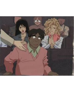 GoldenBoy62 Movie producer with Reiko & the lady president with matching color copy background - Golden Boy anime cel 